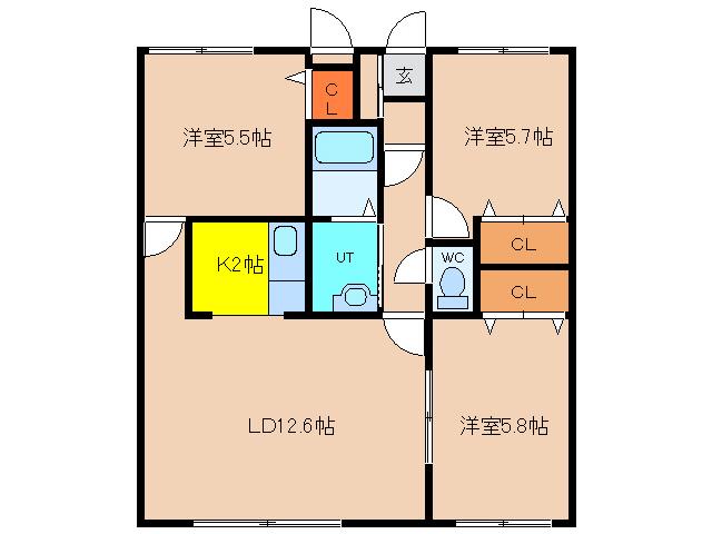 シティパレス的場(3LDK/2階)の間取り写真