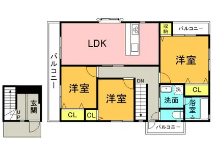 ヴィレッジハウスK(3LDK/2階)の間取り写真