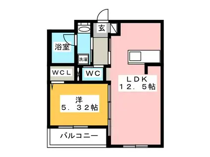 ルナ ド ショパン(1LDK/1階)の間取り写真