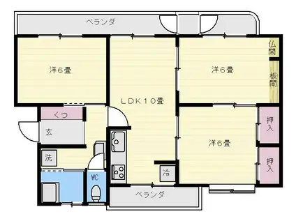 原良団地ハイツ3号棟(3LDK/1階)の間取り写真