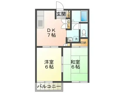 じゅねすしろやま B(2DK/2階)の間取り写真
