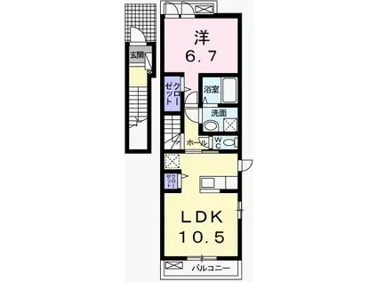 プレシャスB(1LDK/2階)の間取り写真