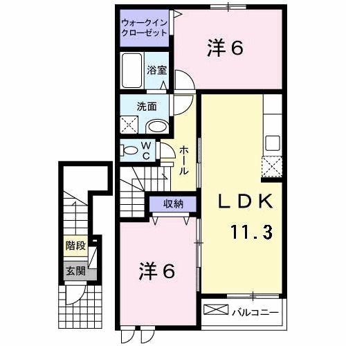 エスペランサ ひな(2LDK/2階)の間取り写真