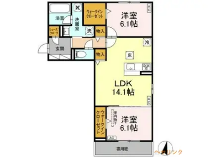 プルミエラルーム(2LDK/1階)の間取り写真