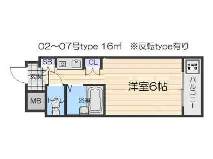 エムロード玉造(ワンルーム/2階)の間取り写真