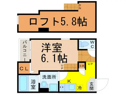 グリーンハイツ伝馬(1K/2階)の間取り写真