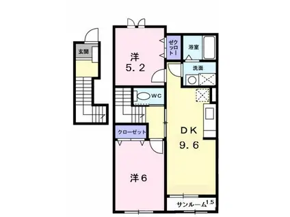 メゾン・ド・ヴェルジェ(2DK/2階)の間取り写真