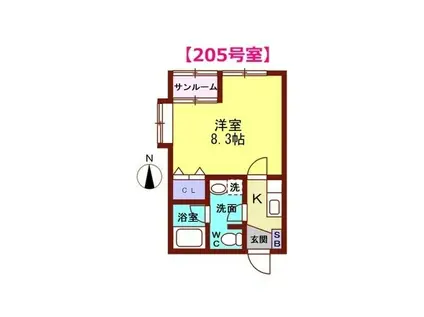 イーストハイム(1K/2階)の間取り写真