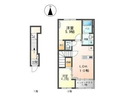 グランディス KUU I(2LDK/2階)の間取り写真