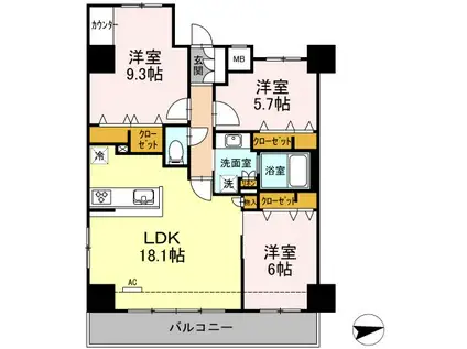 GLANZ KYOEI VI(3LDK/4階)の間取り写真