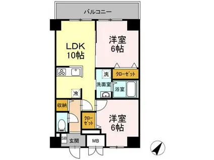トレルーチェ横濱関内(2LDK/2階)の間取り写真