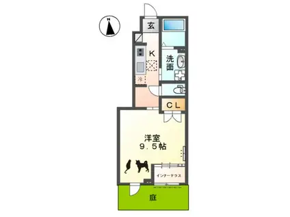 レヴァータII(1K/1階)の間取り写真