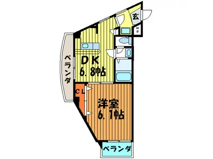 ジャルダン学研住道(1DK/8階)の間取り写真