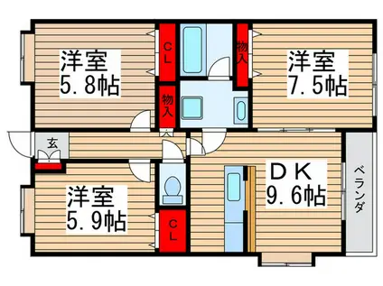 ヌーベルバーグ常盤平(3DK/3階)の間取り写真