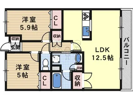 ハーヴェスト今川2番館(2LDK/2階)の間取り写真