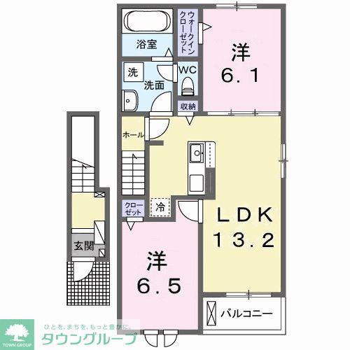 エアリー ブルーム B(2LDK/2階)の間取り写真
