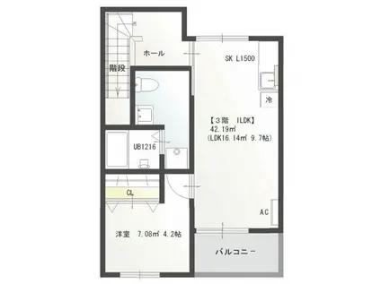  PRIVE広(1LDK/3階)の間取り写真