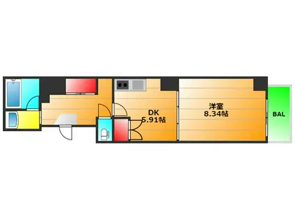 ペリドット内平野町(1DK/4階)の間取り写真