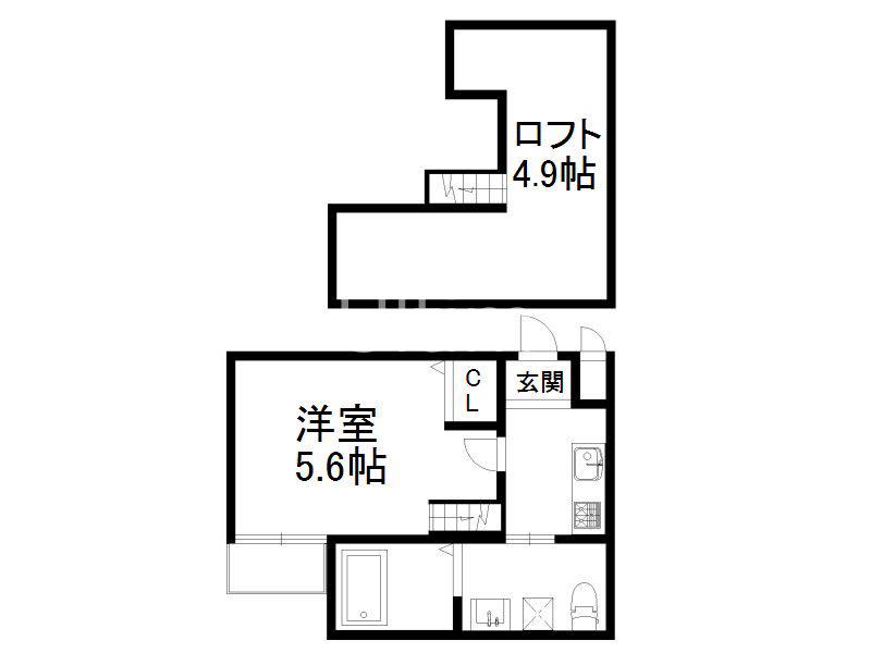 ロフティ四条大宮(1K/1階)の間取り写真