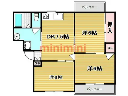 プラスコート南耳原(3DK/1階)の間取り写真