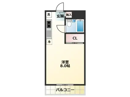 府中ウエスト(ワンルーム/1階)の間取り写真