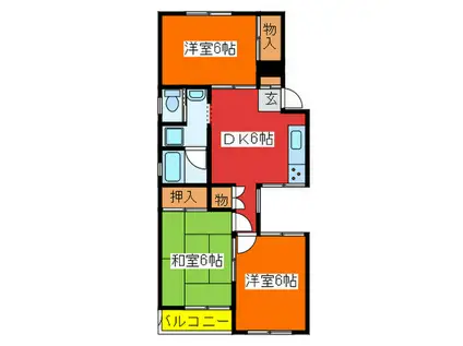 コーポ杉(3DK/3階)の間取り写真