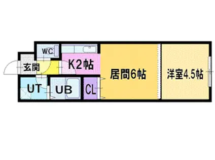 カゼル中央(1DK/2階)の間取り写真