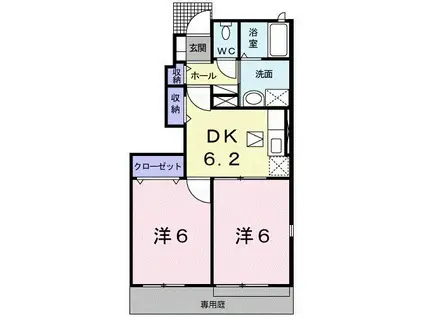 リバティ・ベル(2DK/1階)の間取り写真