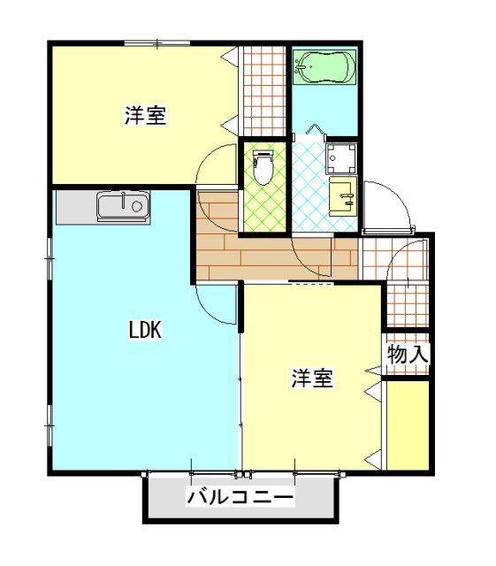 アドラブールフカヤツ B棟(2LDK/2階)の間取り写真