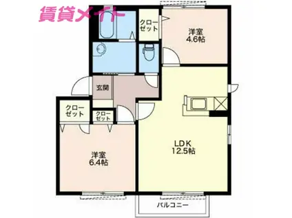 TRINITY B棟(2LDK/2階)の間取り写真