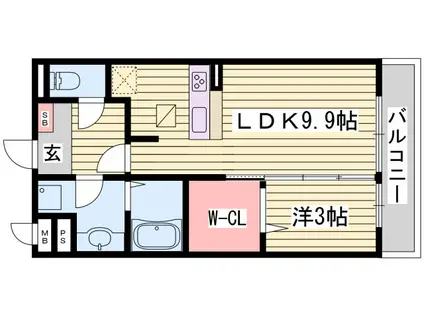 セジュール町坪(1LDK/2階)の間取り写真