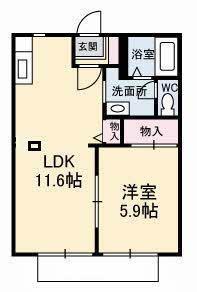 ディアスタウン E棟(1LDK/1階)の間取り写真