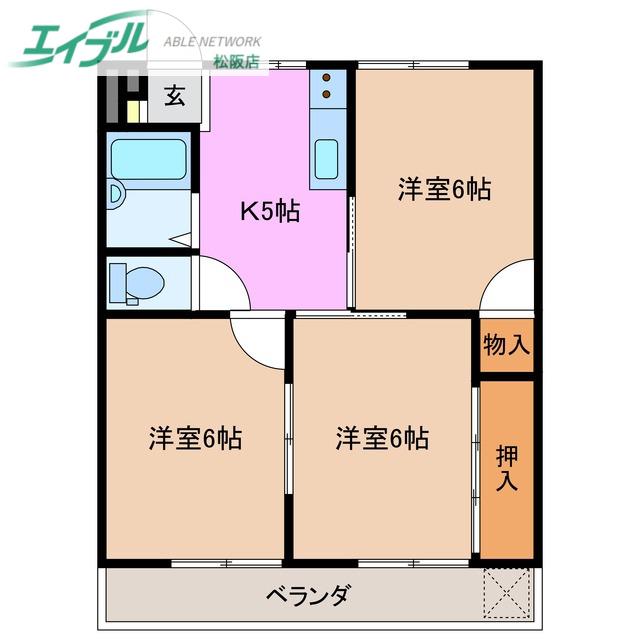 コーポさわやか II(3K/2階)の間取り写真