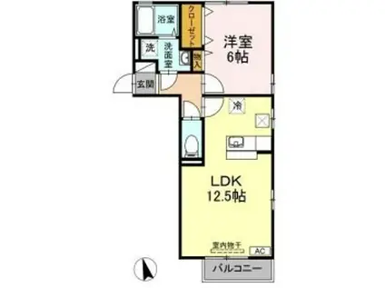 リビングタウン連島B棟(1LDK/1階)の間取り写真