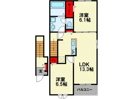 ルナハイム こすもす(2LDK/2階)の間取り写真