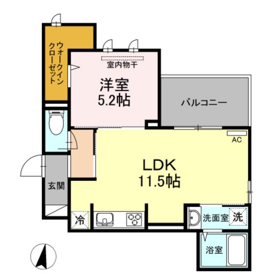 グランテリア楽々園S(1LDK/3階)の間取り写真