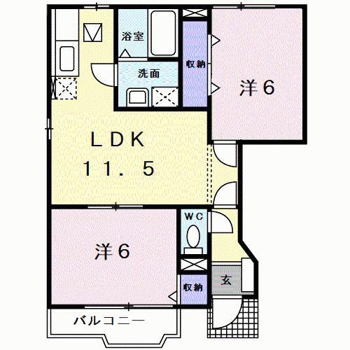ニューカームII(2LDK/1階)の間取り写真