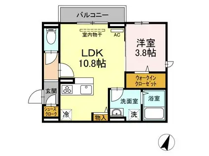 ヴォルケン ガルテン B棟(1LDK/3階)の間取り写真