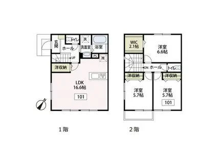 ボヌール鵜野森B(3LDK/1階)の間取り写真