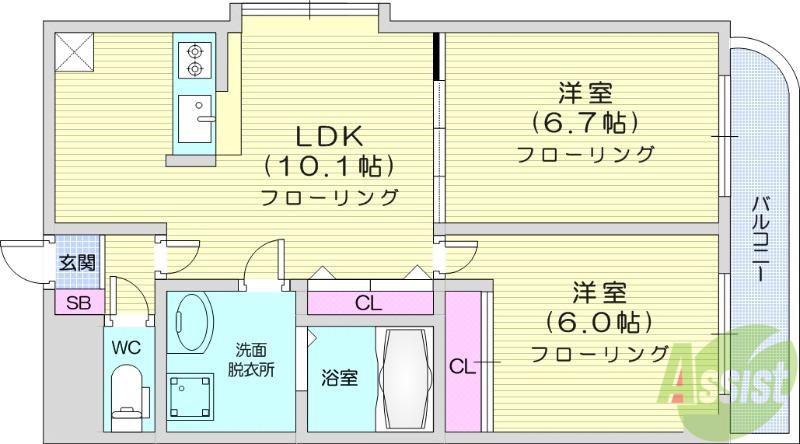 フォレスト愛子(2LDK/2階)の間取り写真
