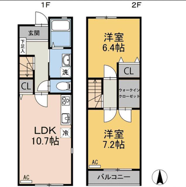 アルヴィータB棟(2LDK/1階)の間取り写真
