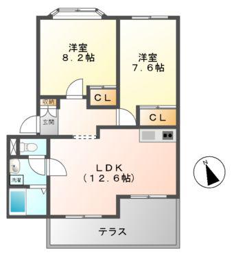 ビューフォート(2LDK/1階)の間取り写真