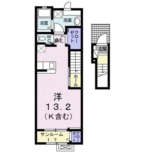 ハレルアナ(ワンルーム/2階)の間取り写真