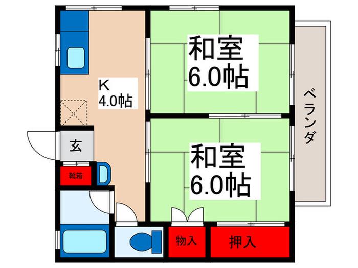 はねだハイツ(2K/2階)の間取り写真