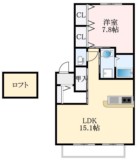 カーサ・ミーアII(1LDK/1階)の間取り写真