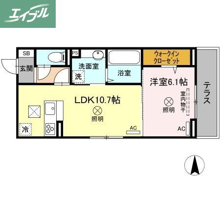 ベイ ブランシェ奥田(1LDK/1階)の間取り写真