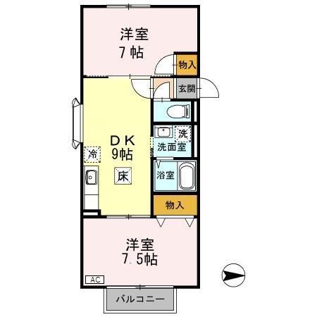 サンテュール(2DK/1階)の間取り写真