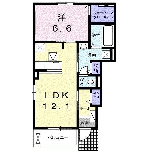 ミルアージュI(1LDK/1階)の間取り写真