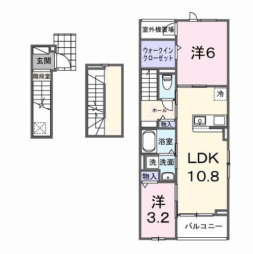クレッシェンド石ヶ瀬(2LDK/3階)の間取り写真