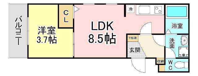 ココアス戸畑(1LDK/1階)の間取り写真